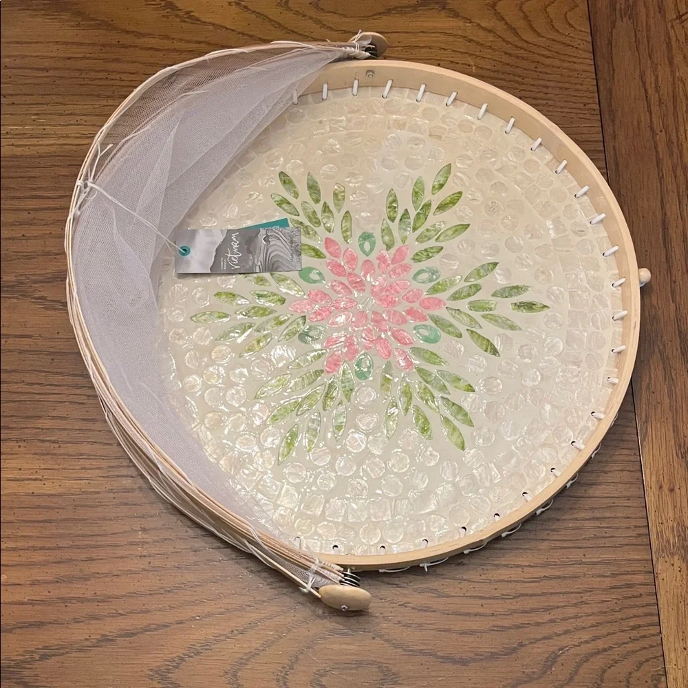 Decorative Food‎ Dome with Floral Design and Mesh Cover, NWT